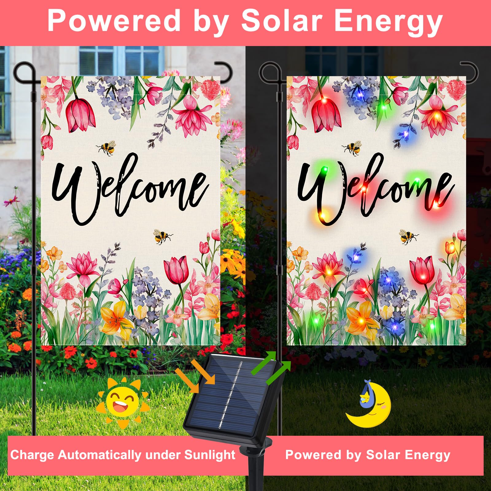 Gosuoa double-sided garden flag shows flowers from both sides for versatile display