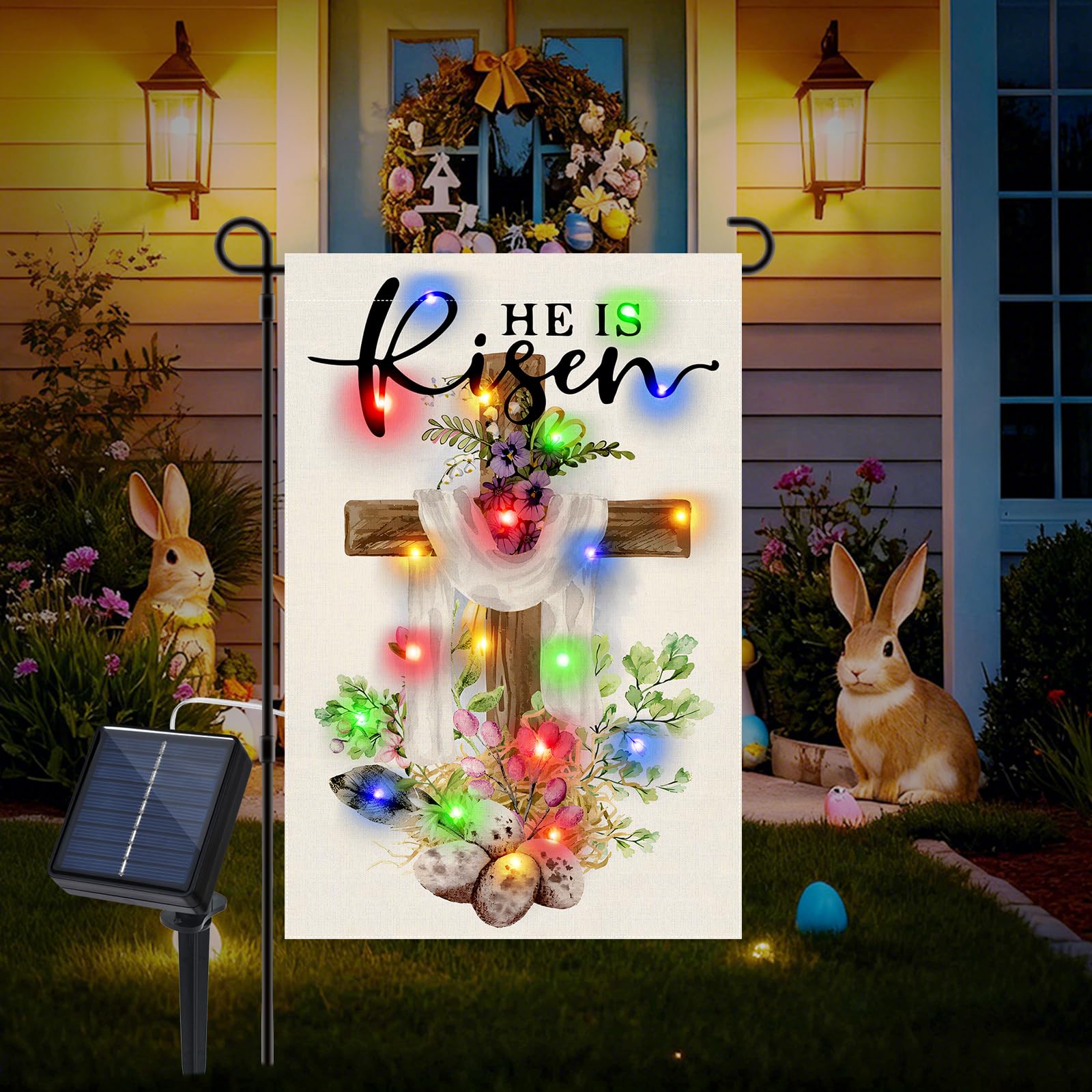 Gosuoa Easter cross floral design flag adds meaningful decoration for garden spaces.