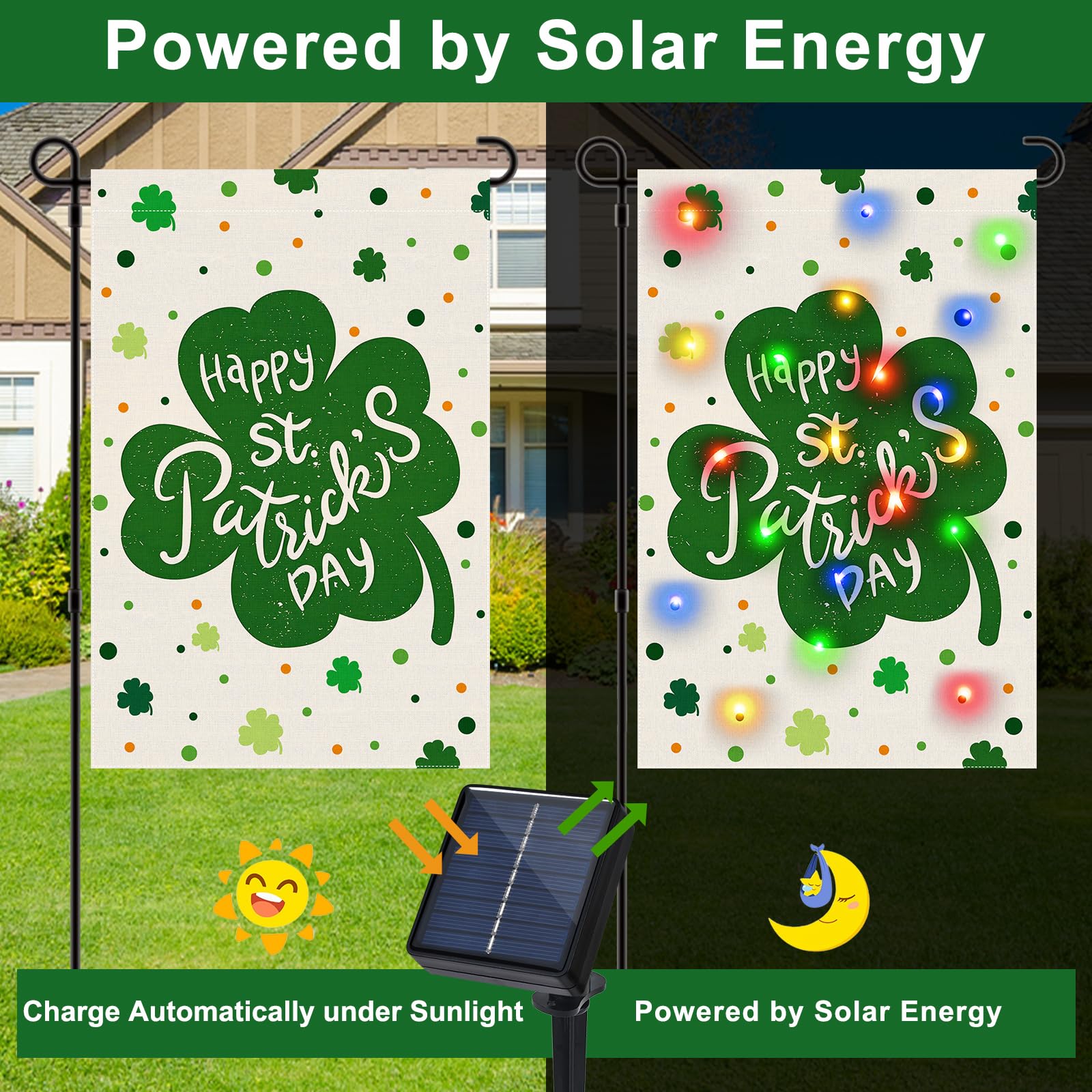 Gosuoa flag features vibrant 'Happy St Patrick's Day' lettering for lively celebrations