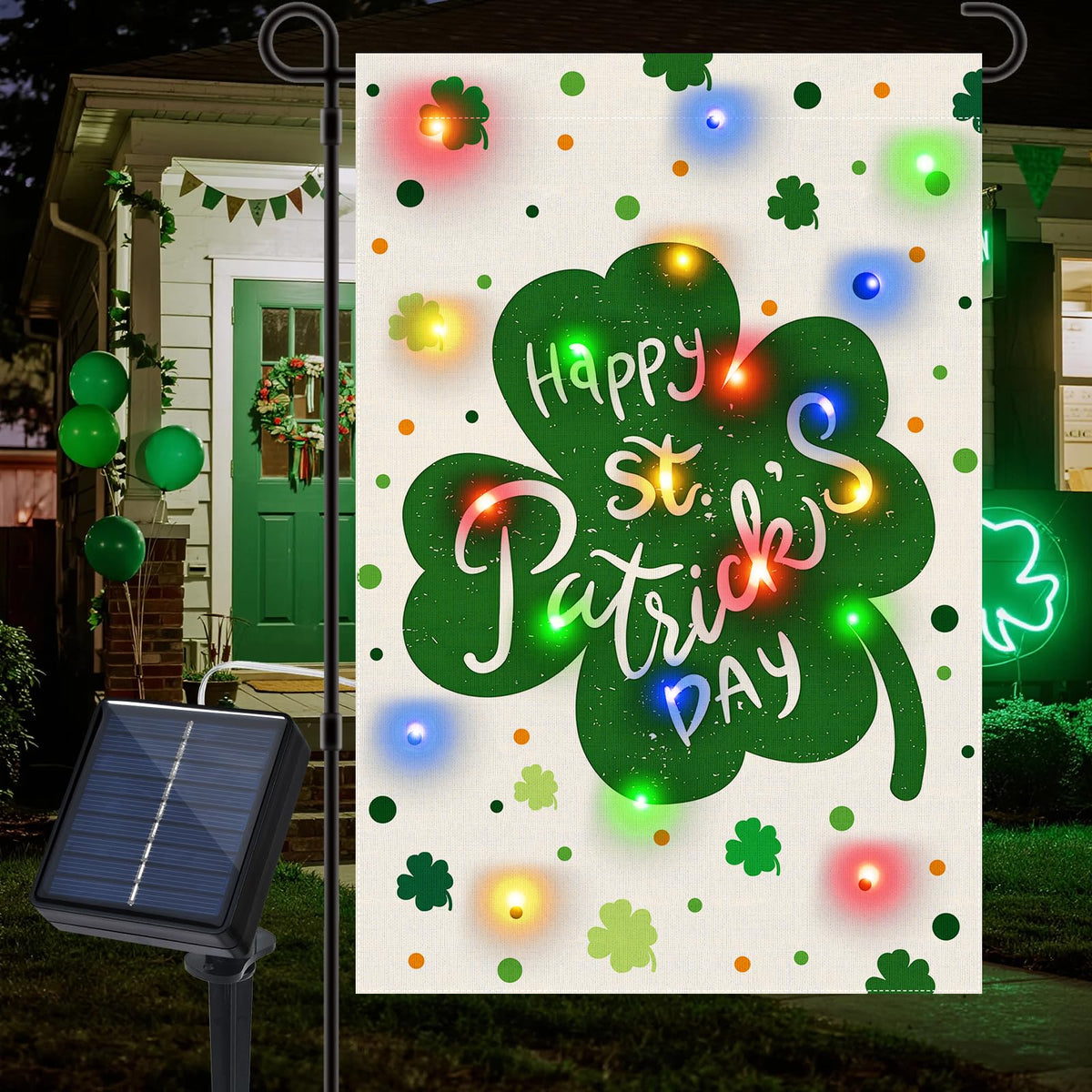 Gosuoa LED St Patrick's flag with double-sided shamrock design for outdoor display