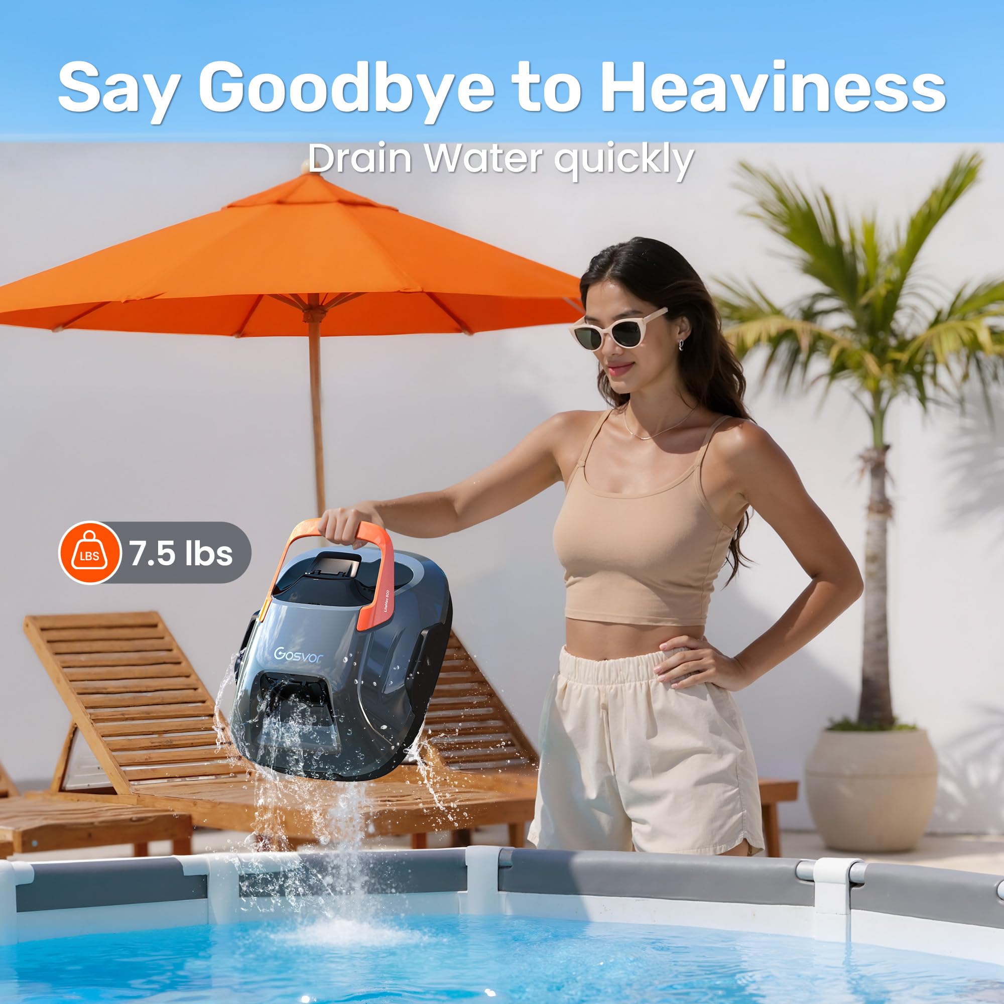 Gosvor cordless pool cleaner is lightweight at 7.5 lbs for easy handling