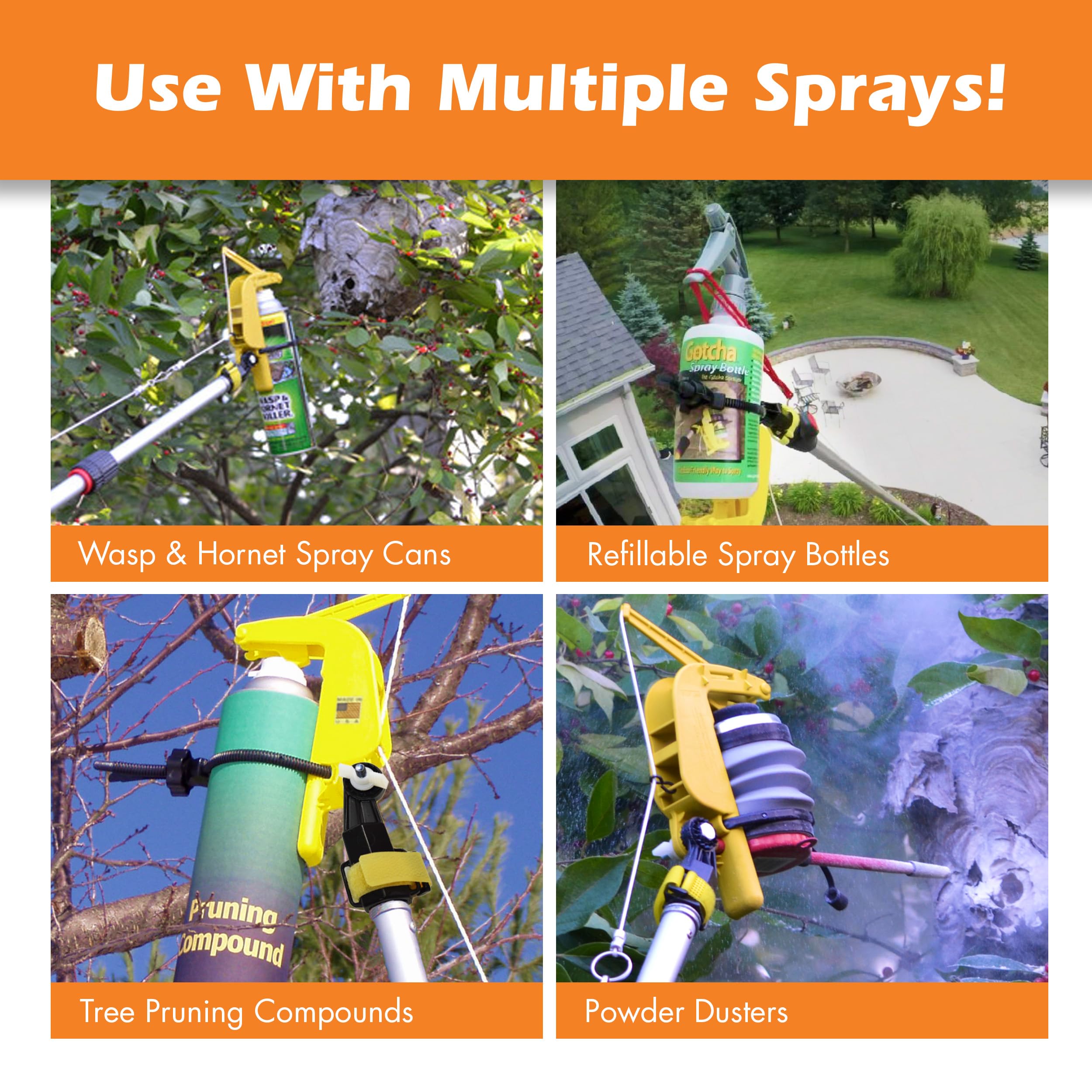 Gotcha Sprayer Pro Extension Pole Adaptor powder-duster compatibility for extended reach.