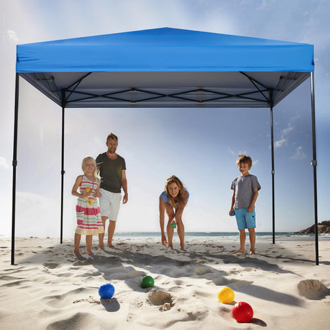 GOTRUTH 10x10 blue canopy top with Velcro corners for fast installation.