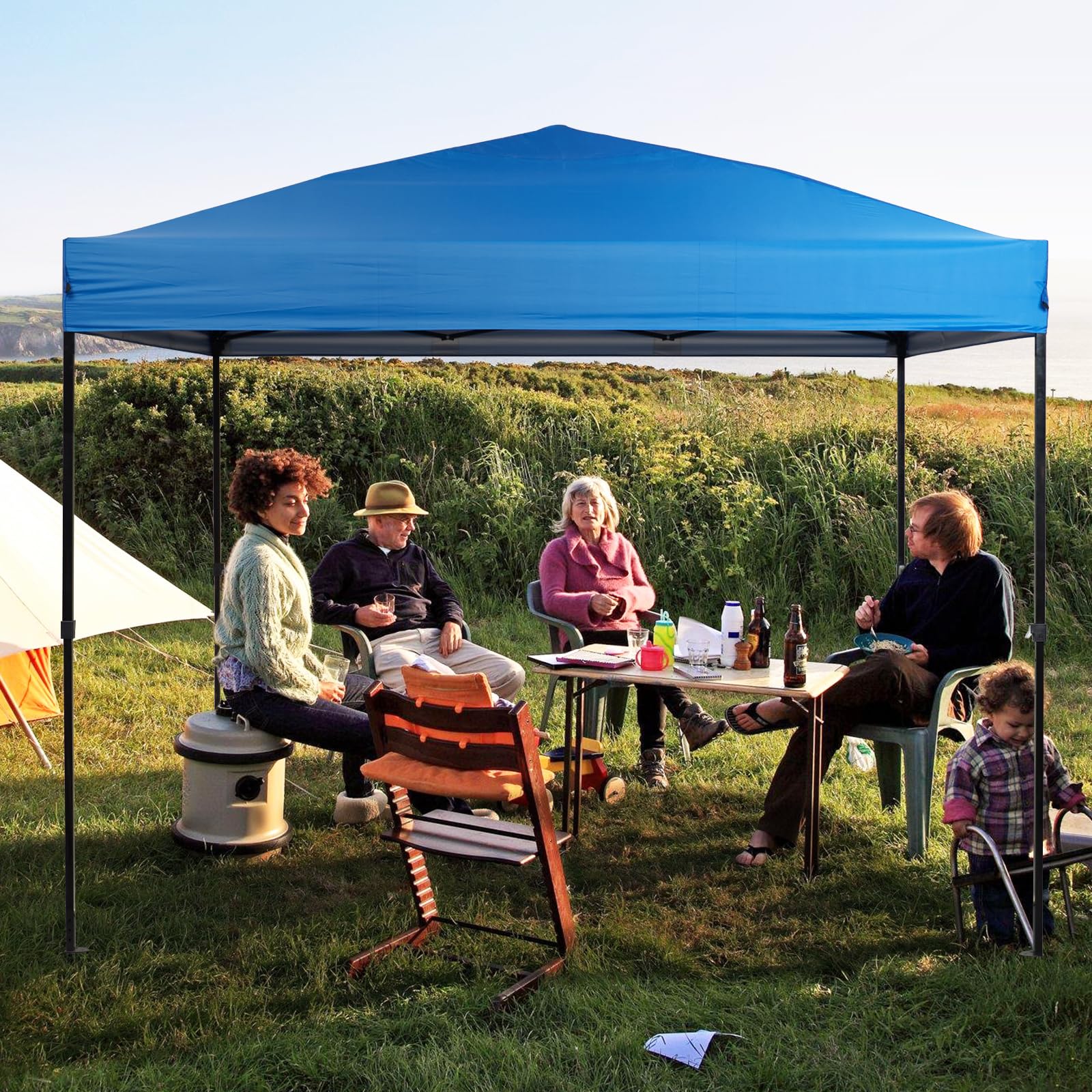 GOTRUTH 10x10 blue canopy top wind rope attachment for stability.