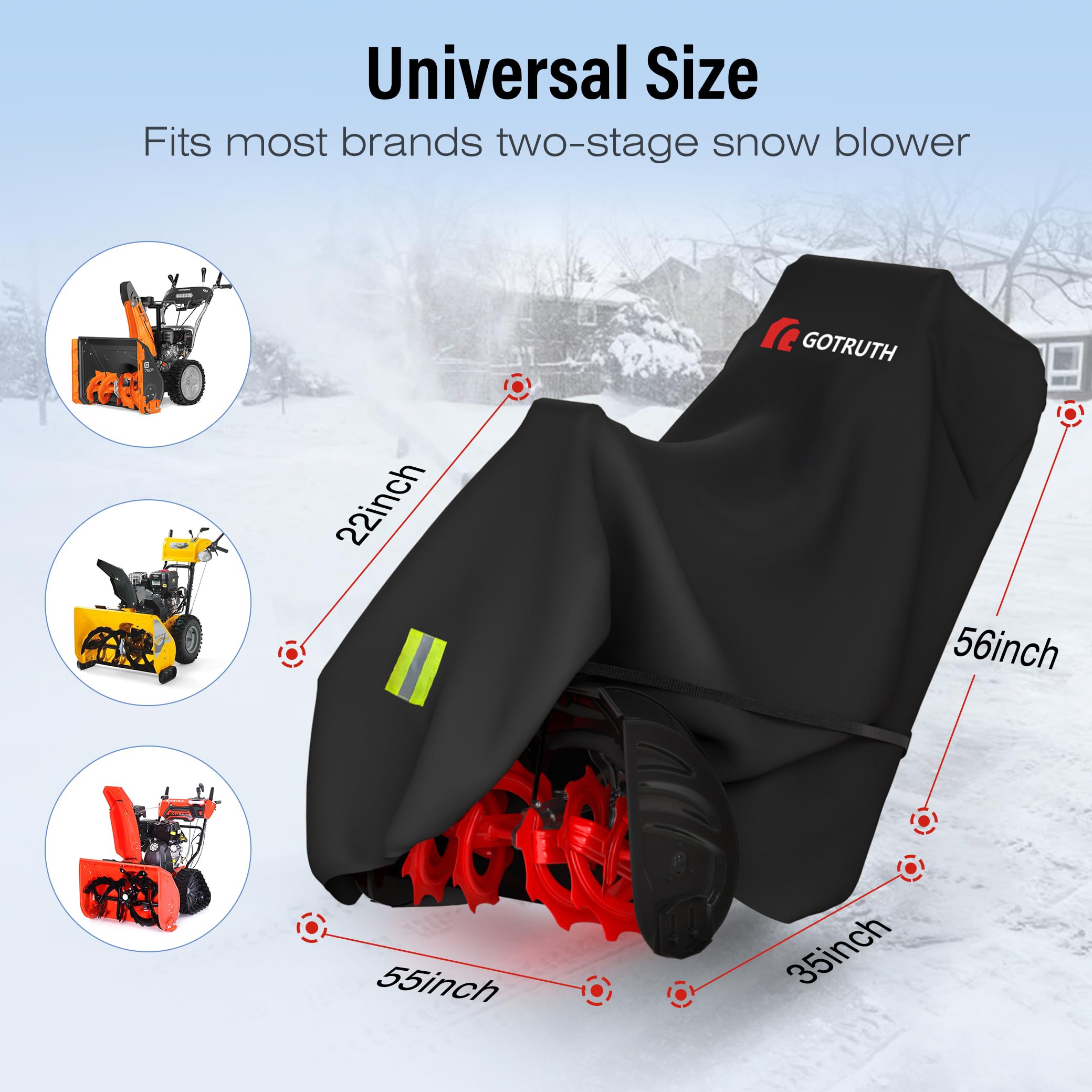 GOTRUTH snow blower cover; heavy 900D Oxford fabric shields from rain.
