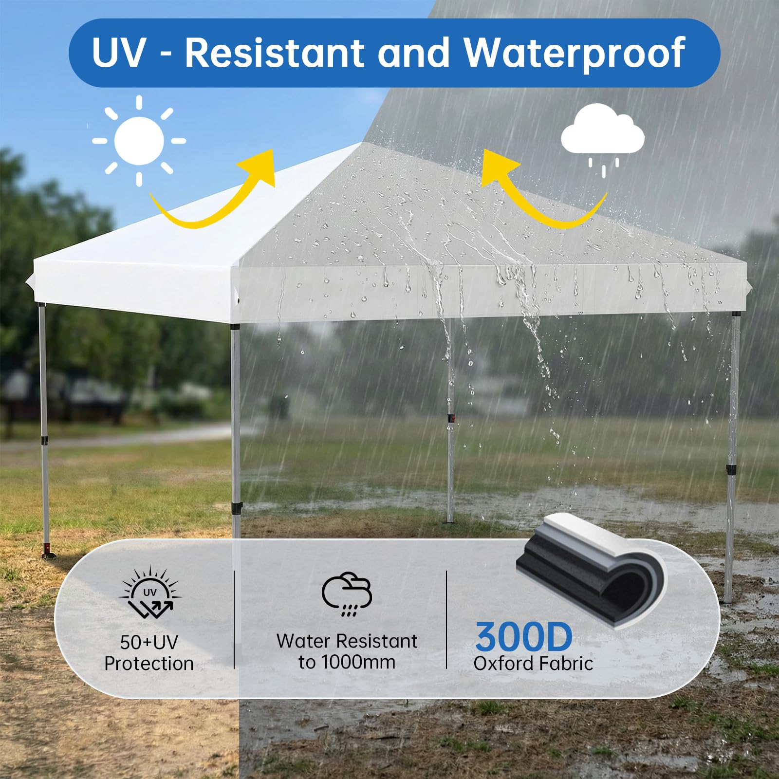 GOTRUTH waterproof canopy top keeps interior dry during showers.