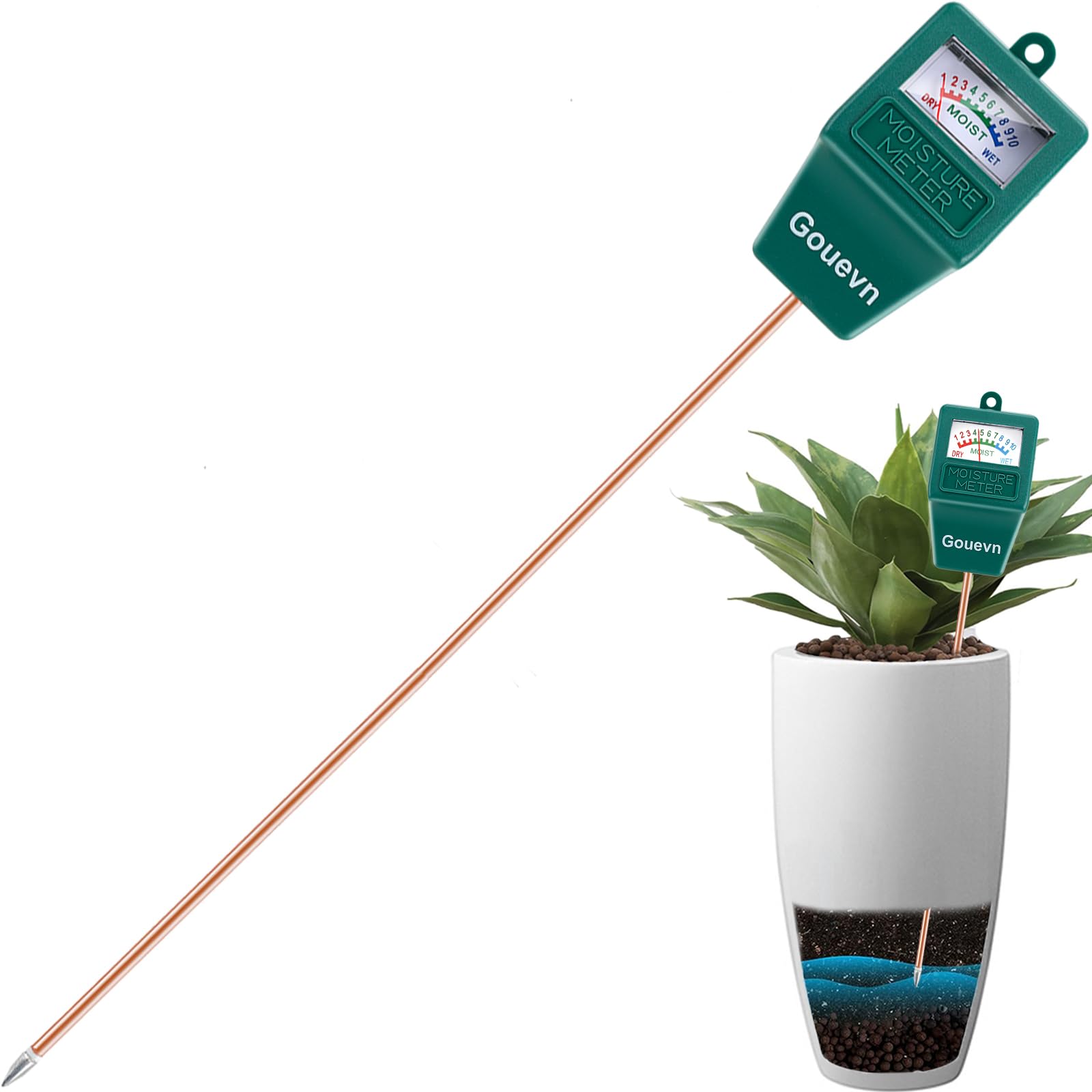 Gouevn long-probe soil moisture meter shows root-level moisture for healthier plants.