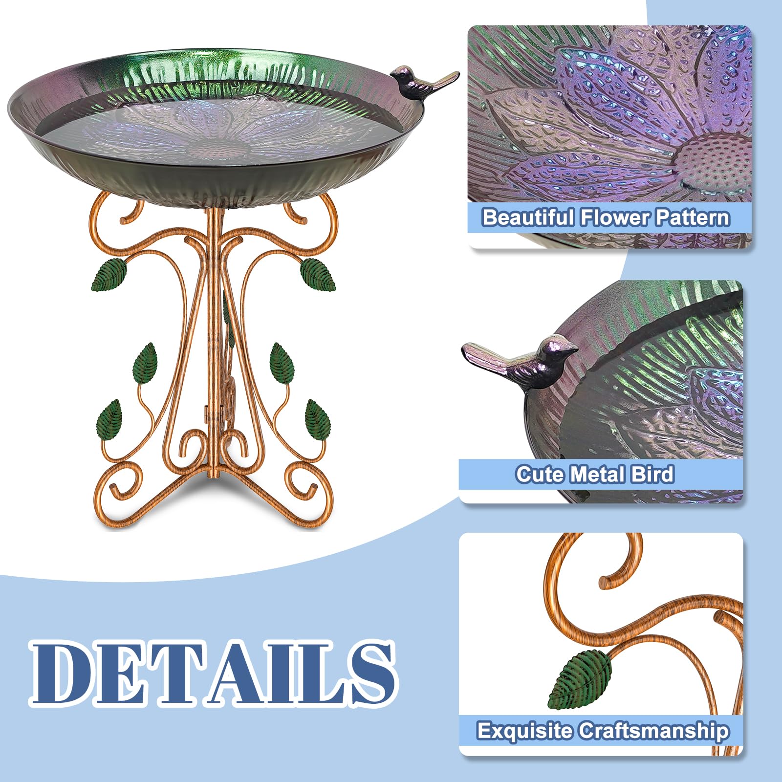 Gouisalin bird bath edge statue detail attracts birds in a decorative lawn setup