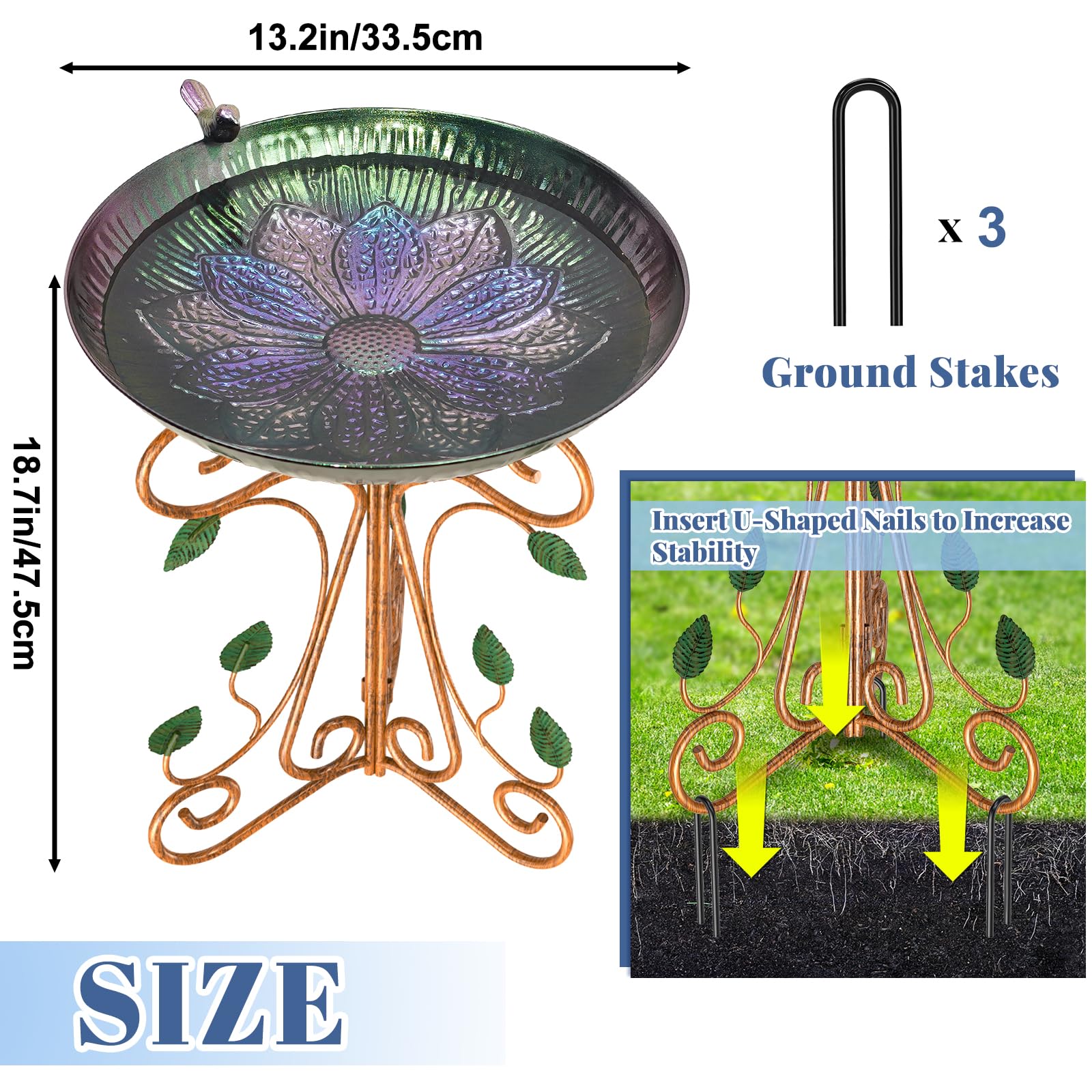 Gouisalin cast-iron pedestal bird bath showcases durable outdoor support