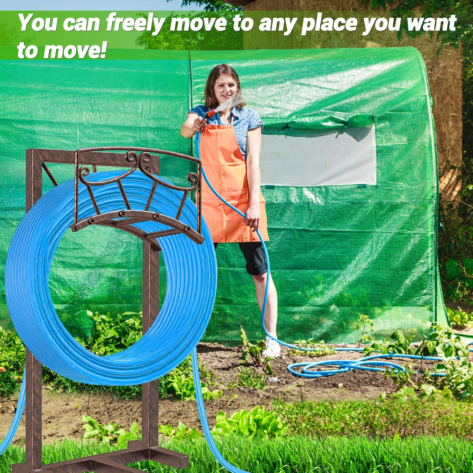 Gouisalin holds up to 150 ft of hose for large outdoor watering tasks.