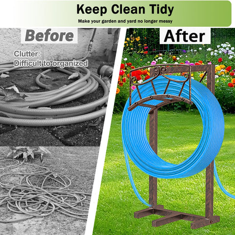 Anti-rust metal construction keeps the hose holder looking new across seasons.