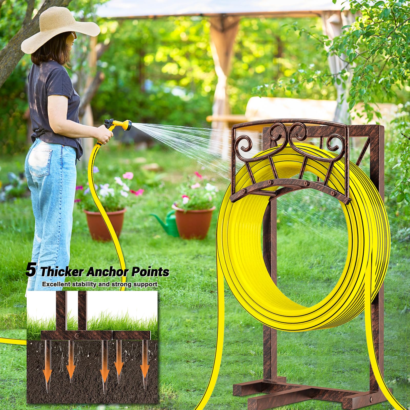Gouisalin ideal for outdoor spaces like yards and gardens to tidy hoses and accessories.