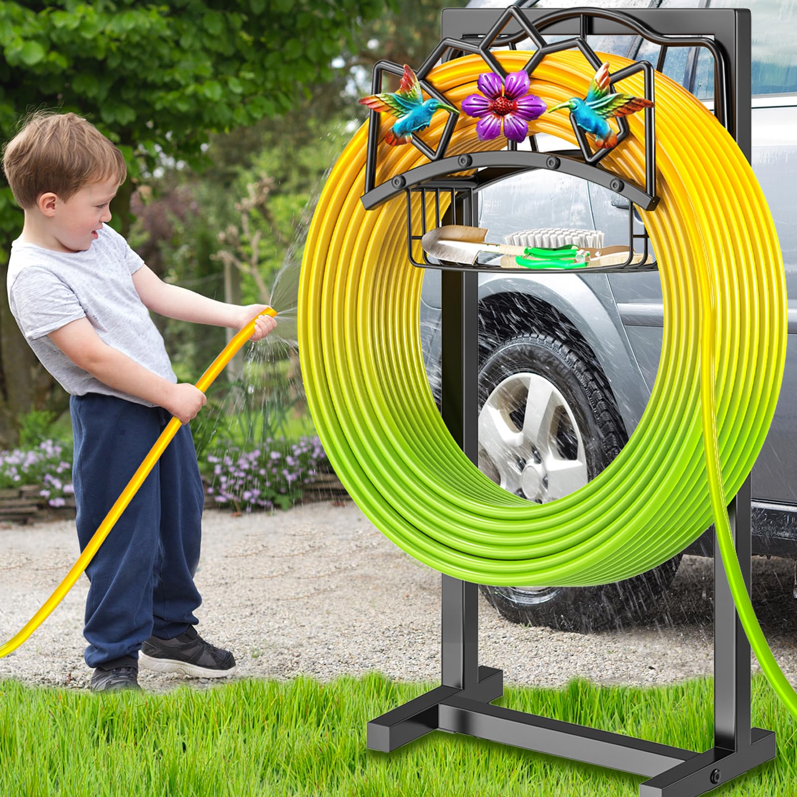 Gouisalin integrated basket stores nozzles and small gardening tools.