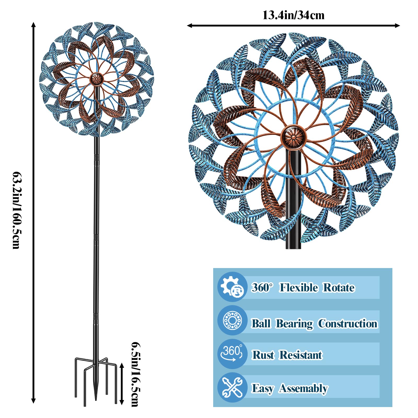 Gouisalin kinetic four-tier blades create dynamic motion in light-to-medium winds.