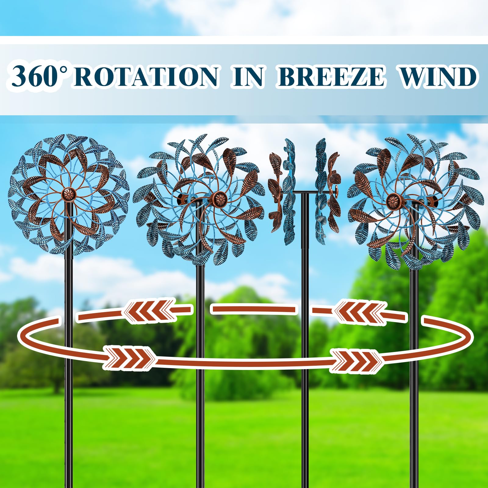Gouisalin large metal windmill stands 63.2 inches tall for bold garden accents.