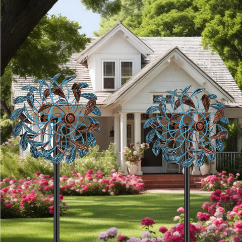 Gouisalin reversible wind spinner decor enhances garden ambiance day and night.