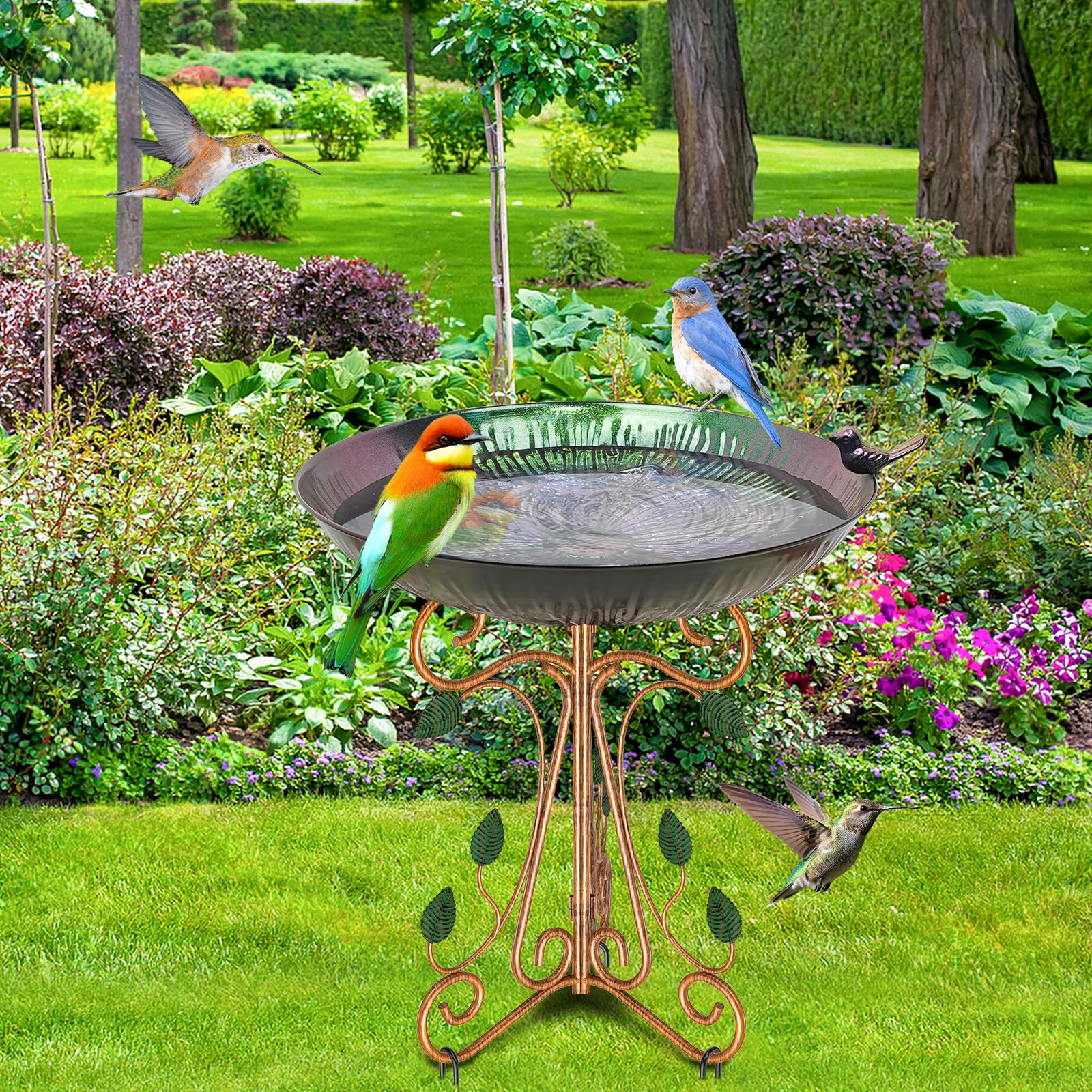 Gouisalin sturdy ground nails stabilize the bird bath on soft soil