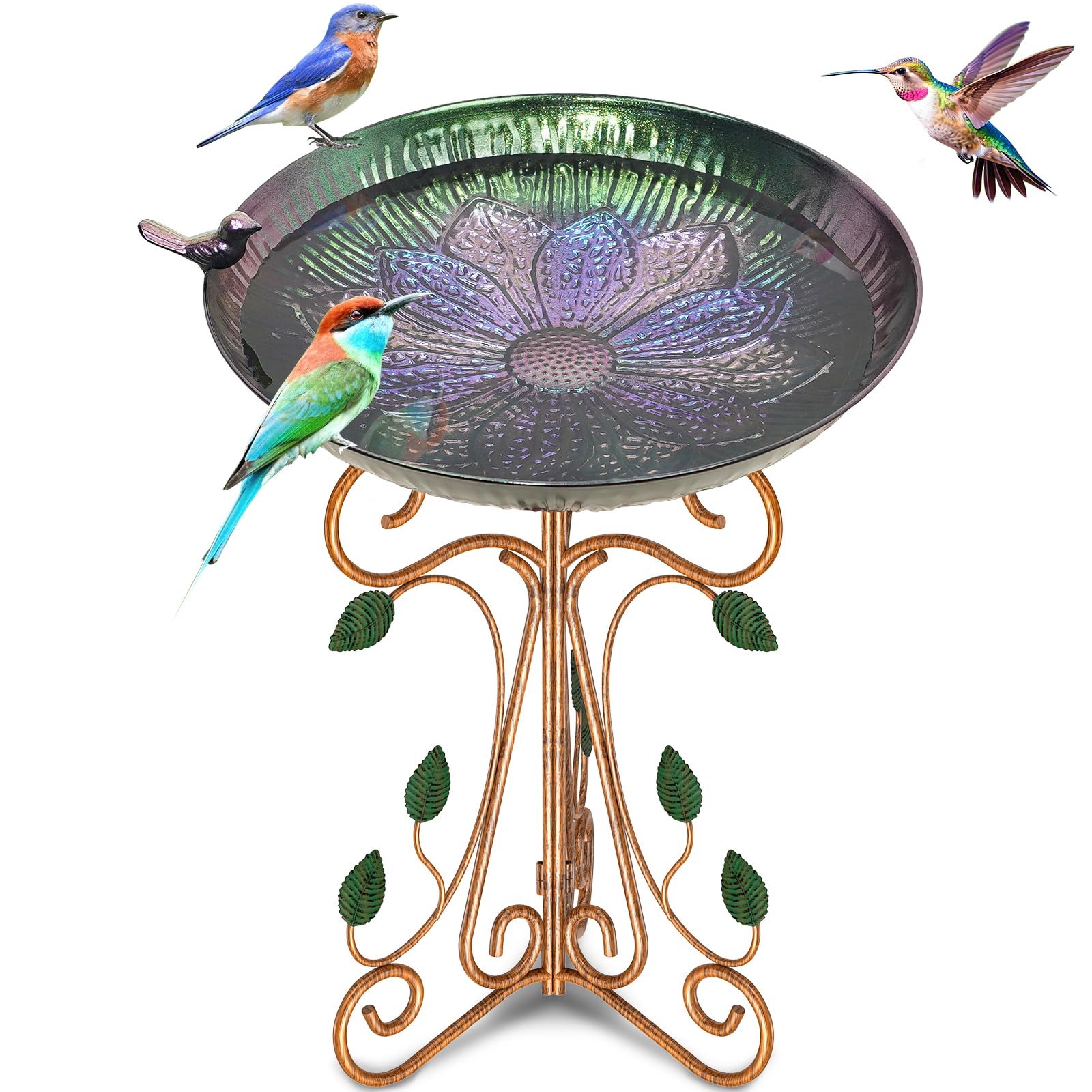 Gouisalin vintage bird bath with 13-inch diameter invites garden birds to visit