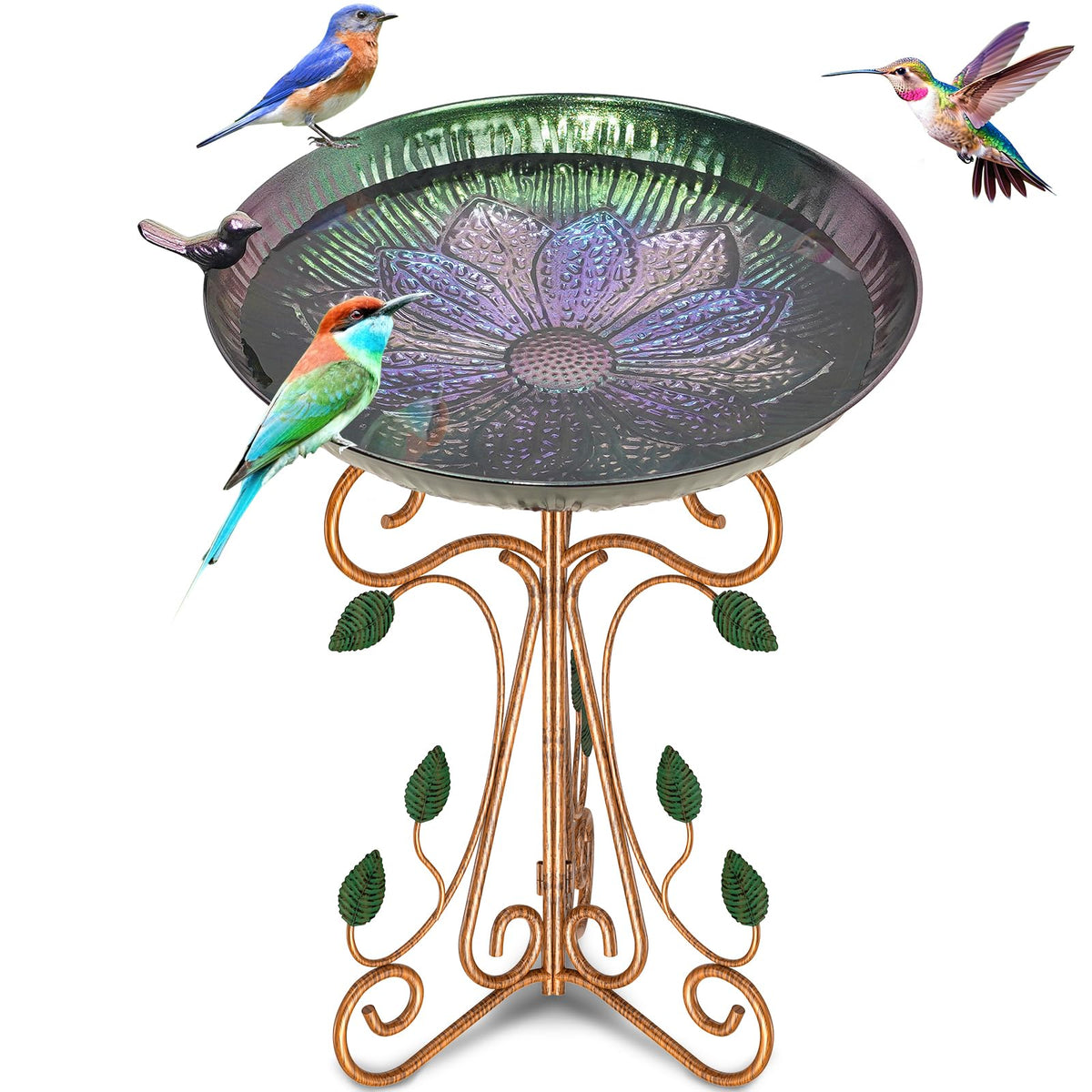 Gouisalin vintage bird bath with 13-inch diameter invites garden birds to visit