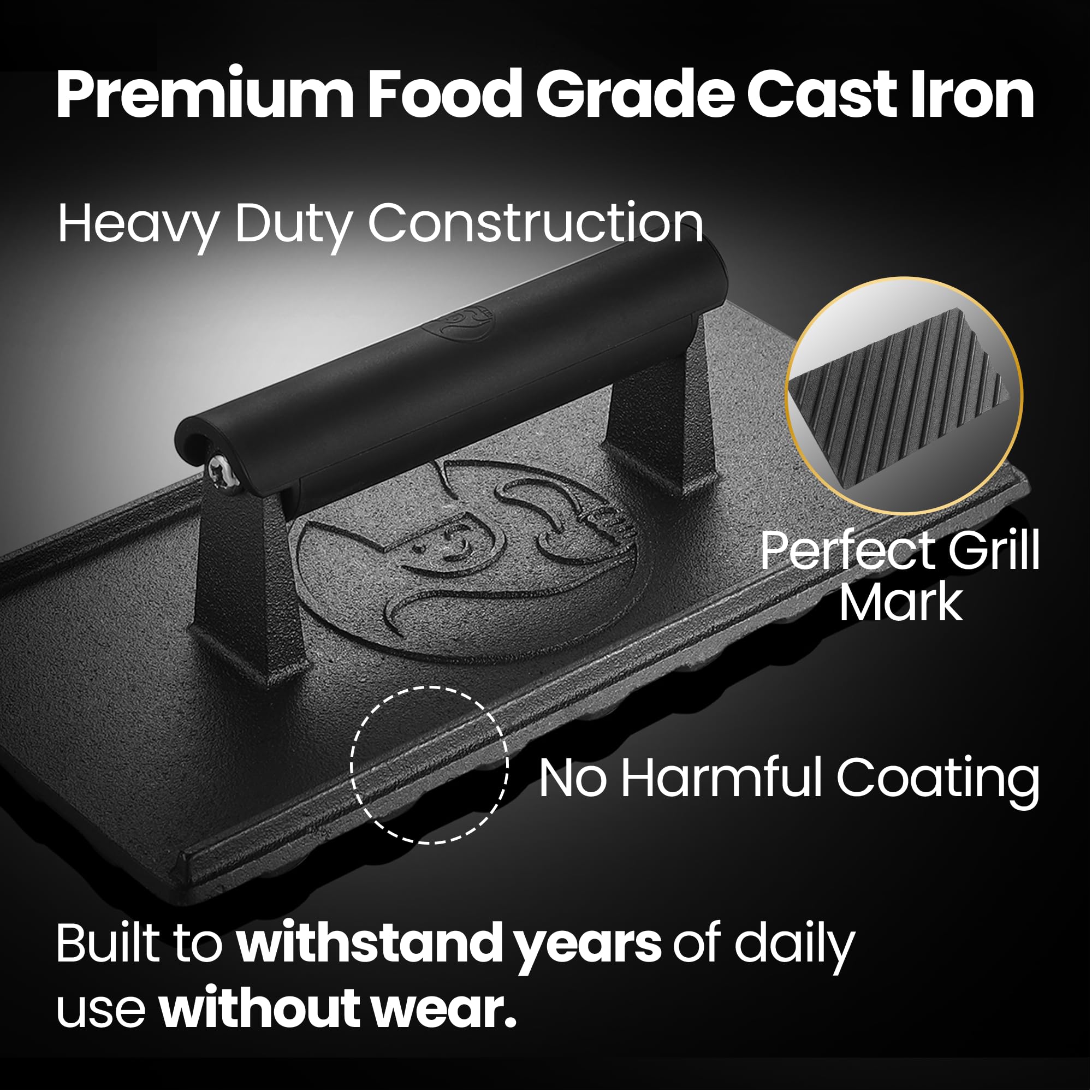 Gourmet Easy grill press used for bacon cooking with crisp edges