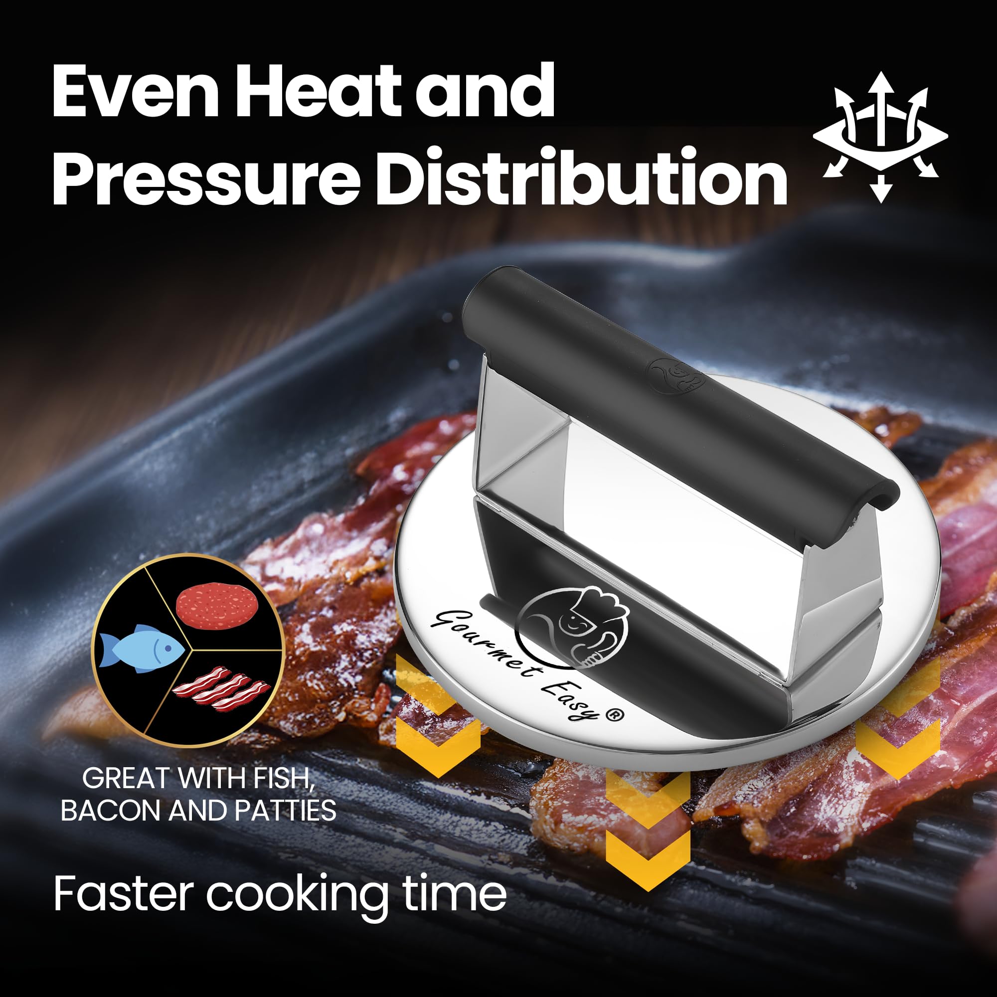 Flat, smooth surface of Gourmet Easy burger press for easy patty release