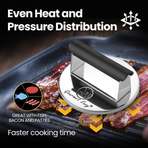 Flat, smooth surface of Gourmet Easy burger press for easy patty release