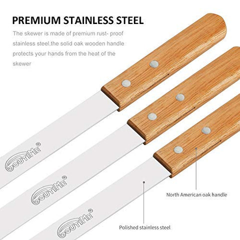 Goutime wooden-handled skewers keep hands cool while turning kebabs.