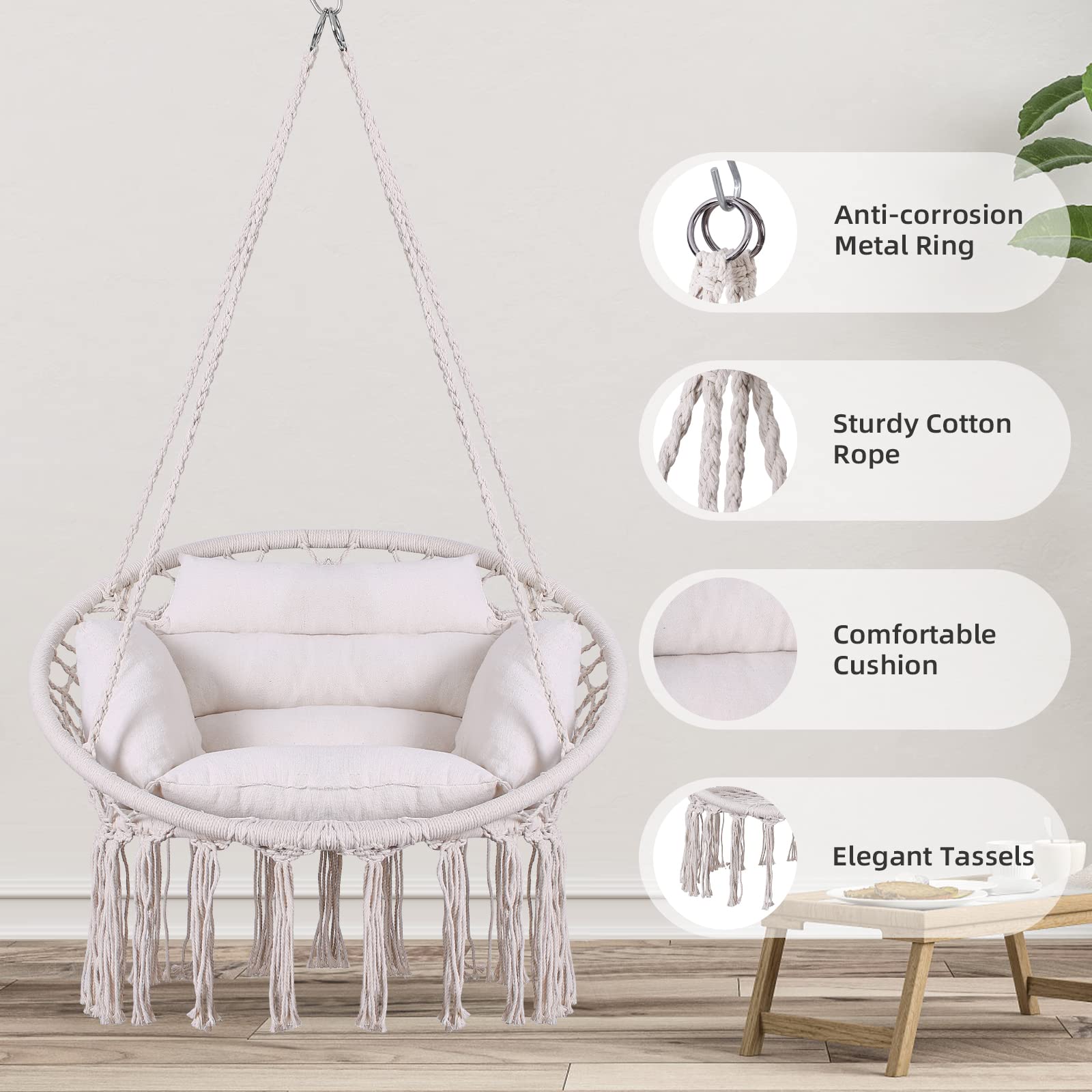 Goutime macrame swing kit enables easy installation and sturdy setup.