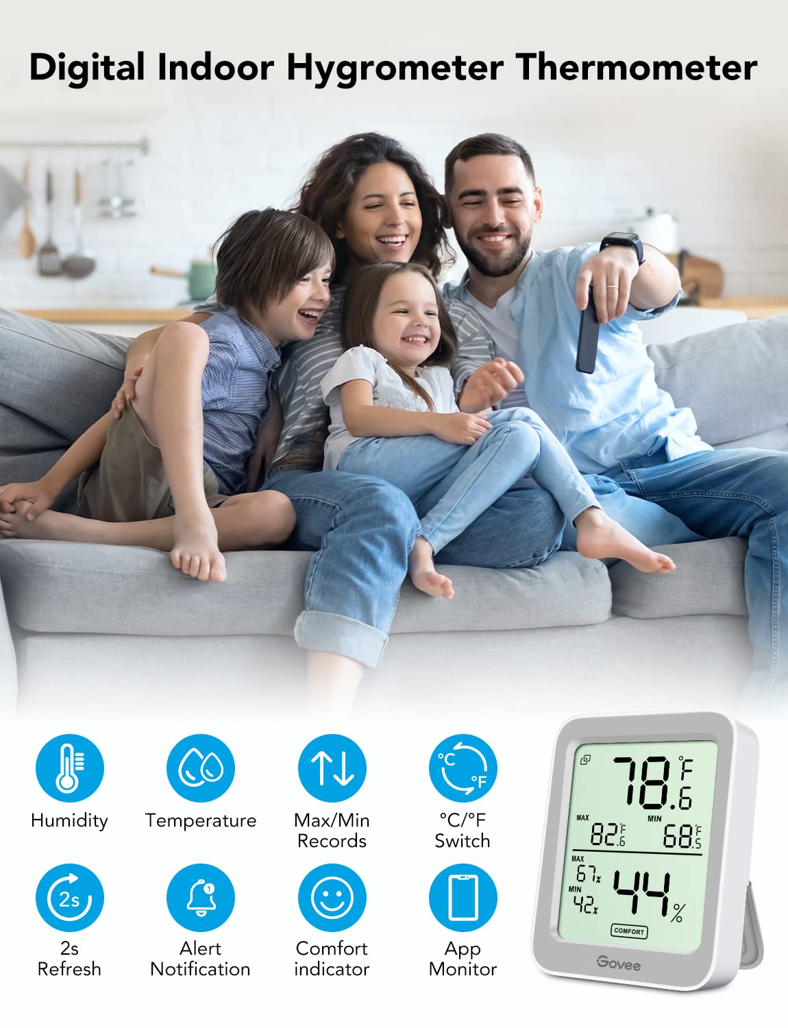 Govee H5075 large LCD display provides clear readings for easy monitoring.