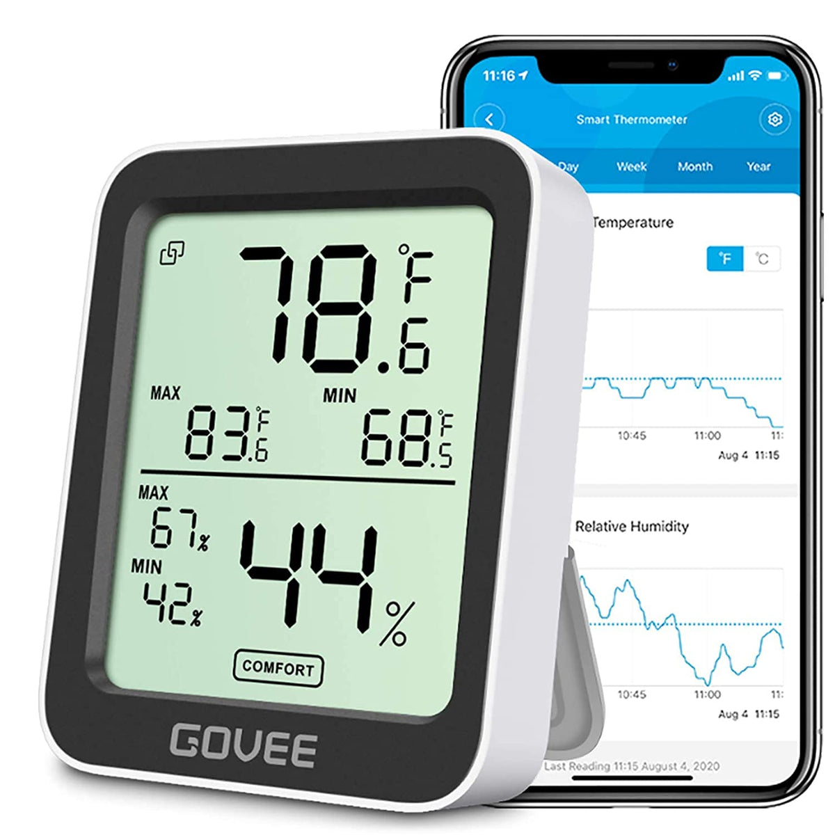 Govee H5075 front digital display shows room conditions at a glance for quick checks