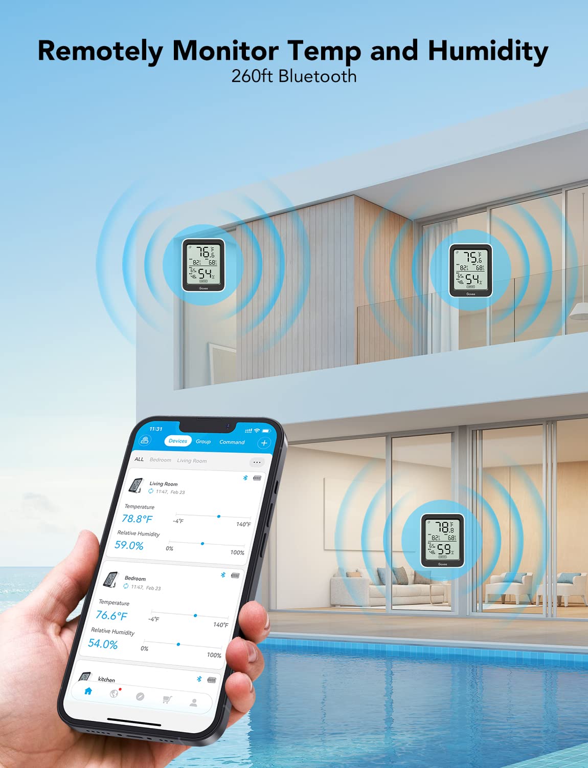 Govee Indoor Hygrometer three-pack app notification for proactive monitoring.