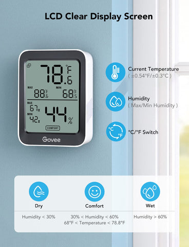 Govee Indoor Hygrometer three-pack Bluetooth setup showing quick pairing and alerts.