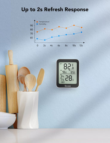 Govee Indoor Hygrometer three-pack data storage export enables long-term history access.