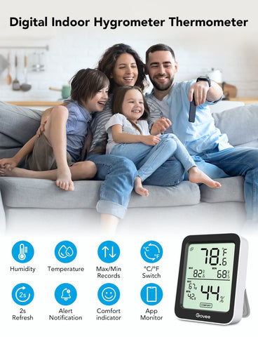 Govee Indoor Hygrometer three-pack large display close-up for easy readability.