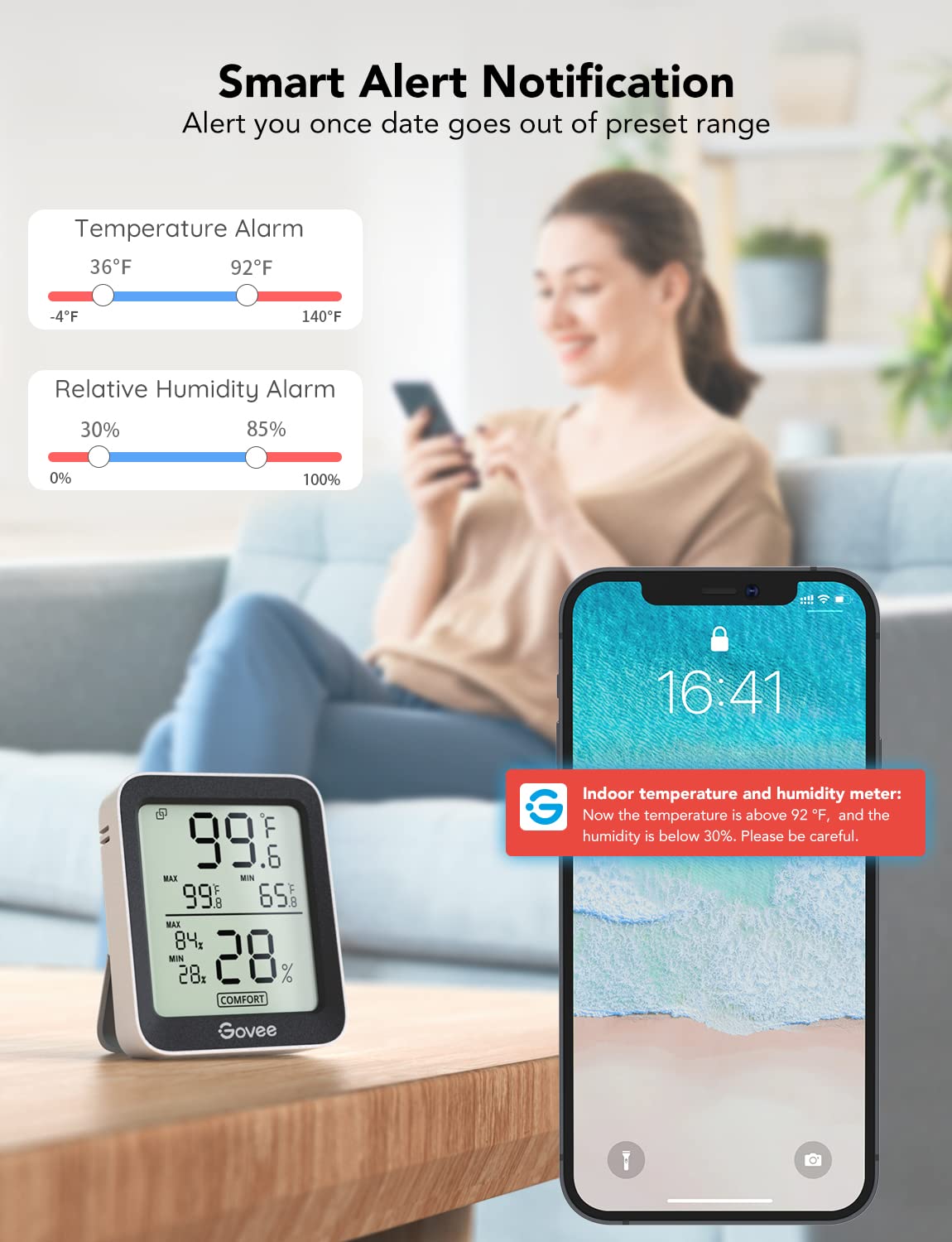 Govee Indoor Hygrometer three-pack max min records illustrating trend tracking at a glance.