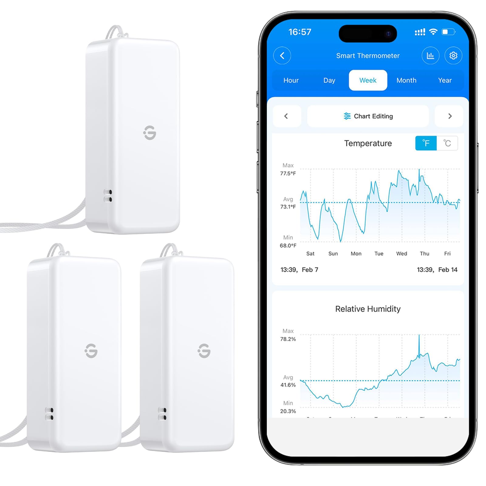 GoveeLife H5110 3-pack front view for versatile monitoring placement