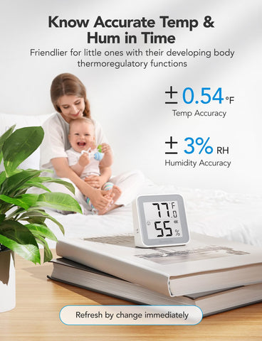 Swiss-made sensor provides precise temperature and humidity readings.