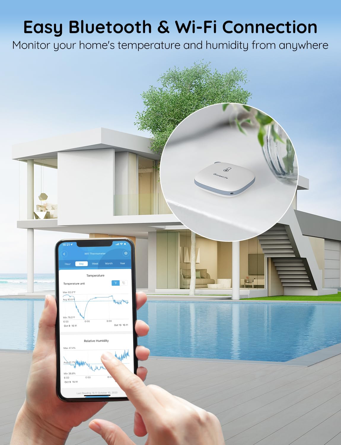 GoveeLife H5179 digital display highlights temperature and humidity at a glance.