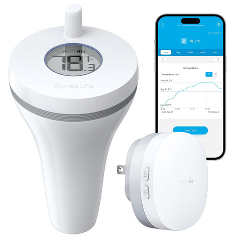 GoveeLife WiFi pool thermometer app view shows real-time water temperature