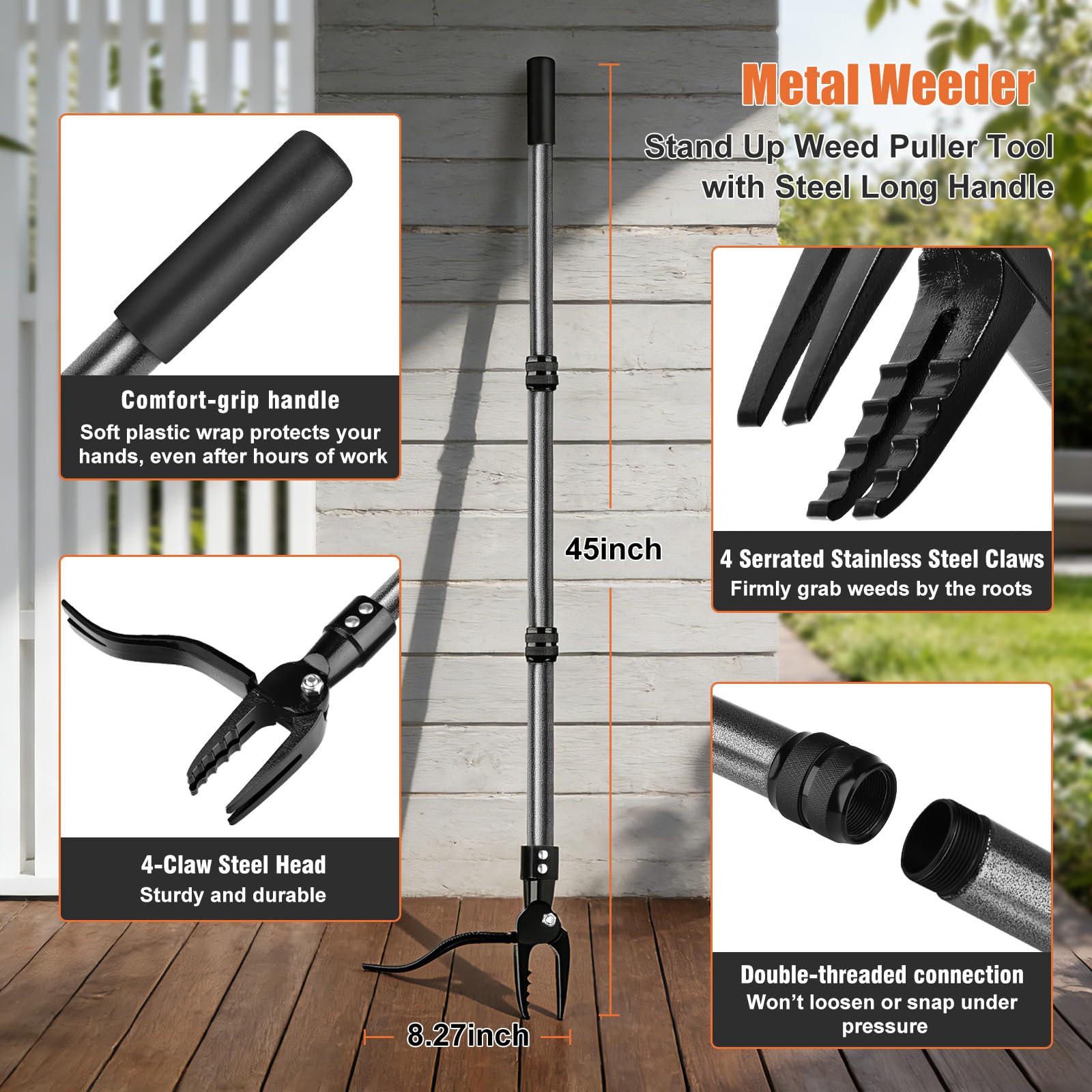 GOXAWEE 4-claw steel head grips weed roots for clean removal.