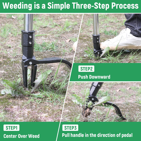 GOXAWEE weed puller removing deep-rooted weeds in dense soil