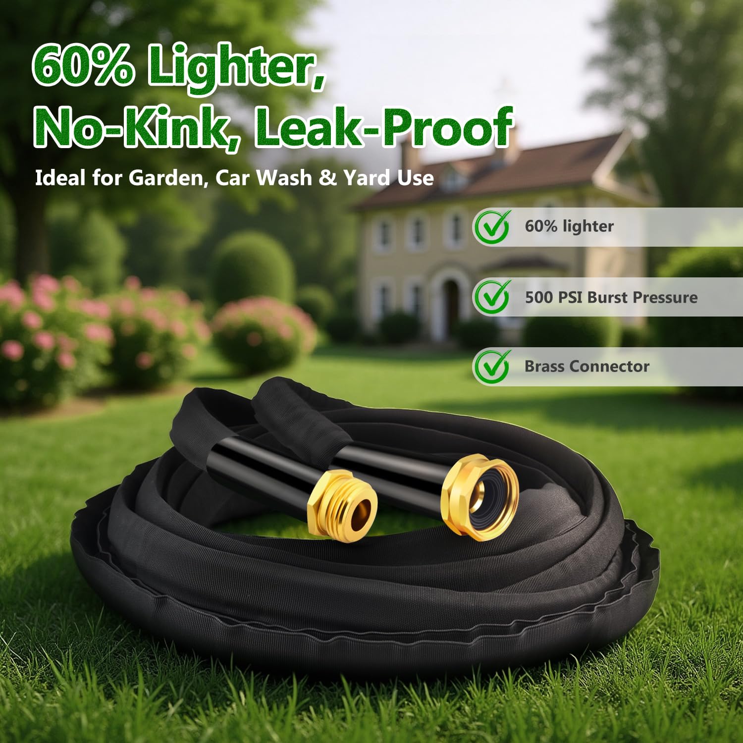 GOXAWEE flexible braided hose bends smoothly around plants for precise watering