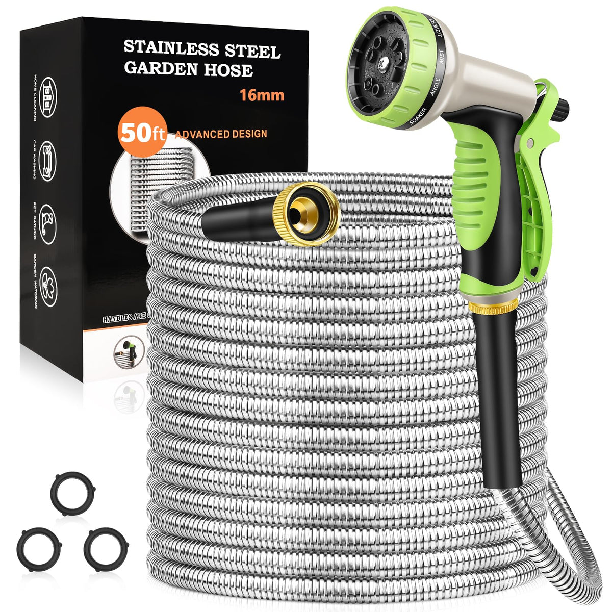 GOXAWEE 50ft stainless steel shell highlights durable outer protection for the hose