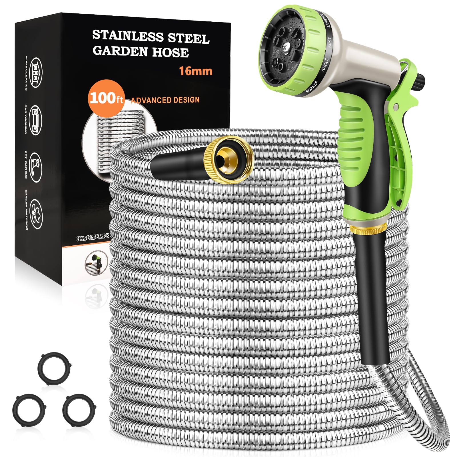 GOXAWEE garden hose with steel exterior protects inner tube for lasting outdoor use.