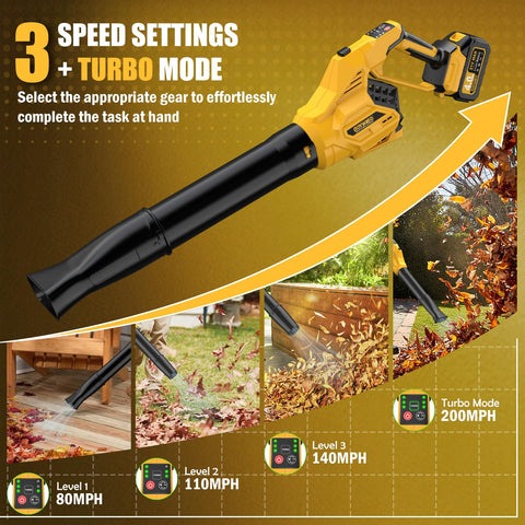 Turbo mode boosts airflow for rapid debris clearance.