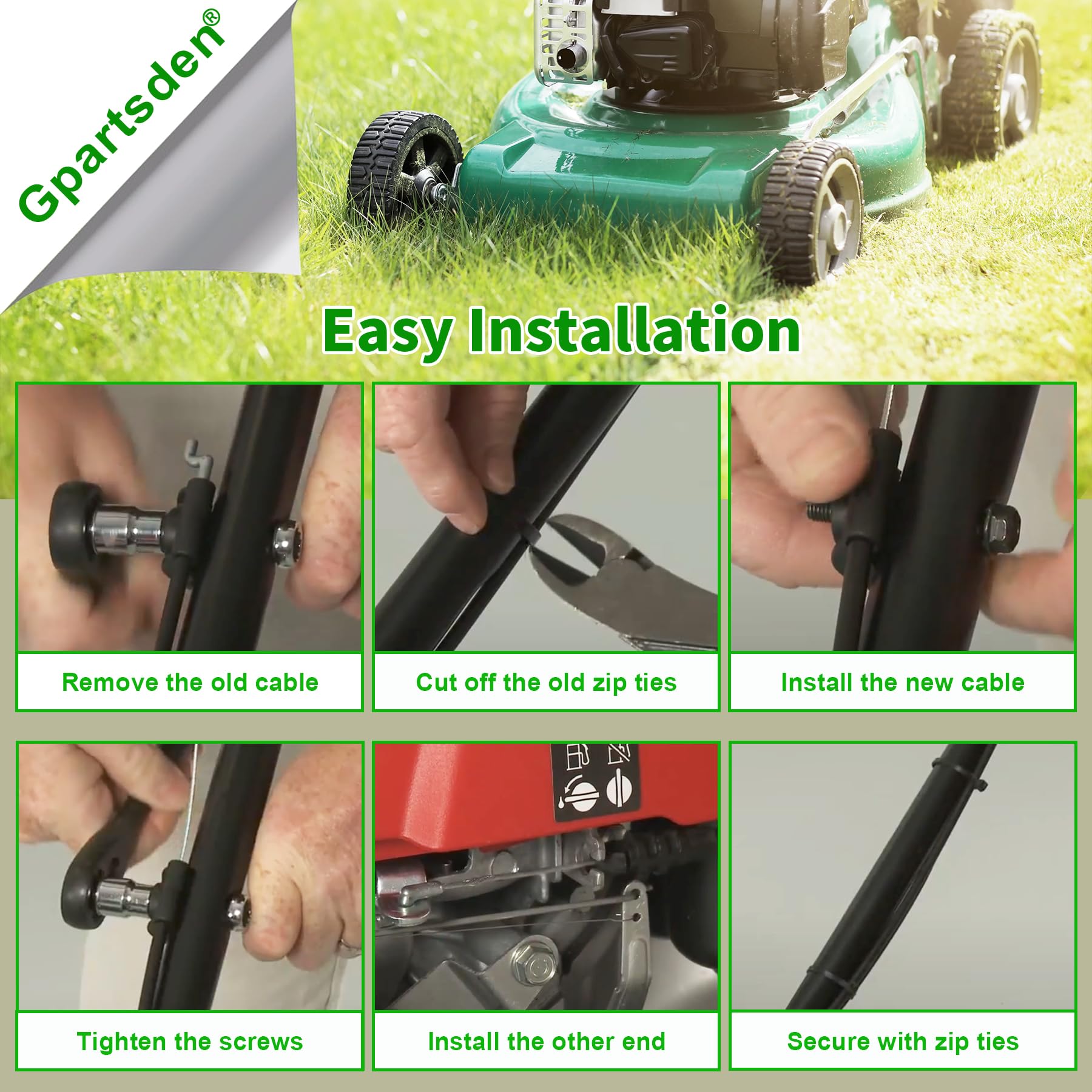 End connector close-up for secure mower engagement.