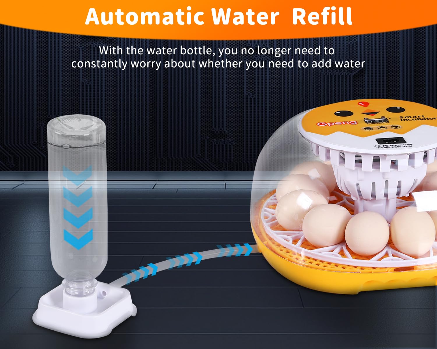 Gpeng Egg Incubator top view highlights controls and airflow