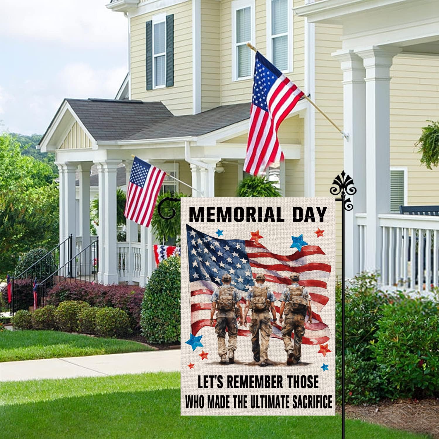GPGHE American flag display for outdoor porch or balcony.