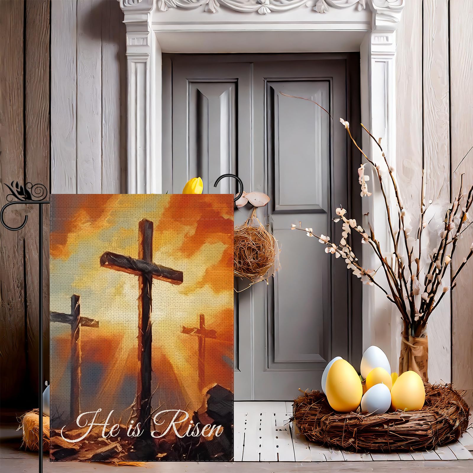 GPGHE Easter flag fabric texture detail adds rustic charm