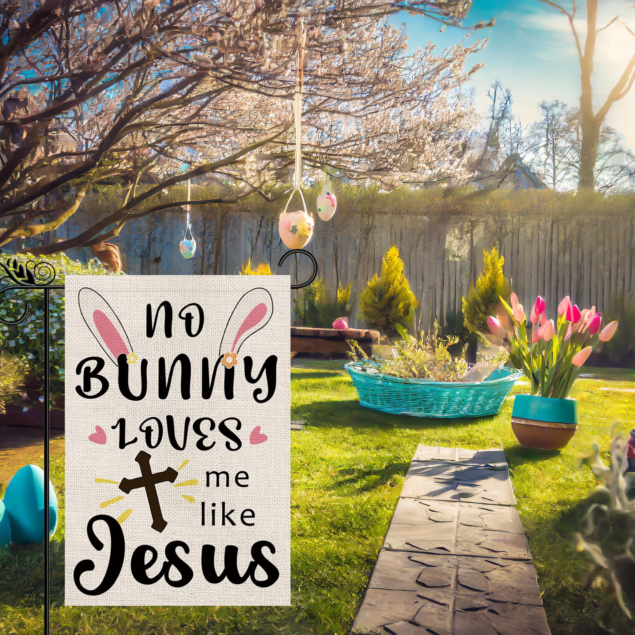 GPGHE Easter flag displays a Jesus cross design as a seasonal focal point.